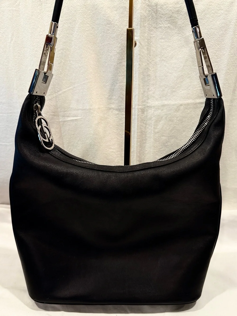 Vintage Gucci Black Leather Hobo Shoulder Bag